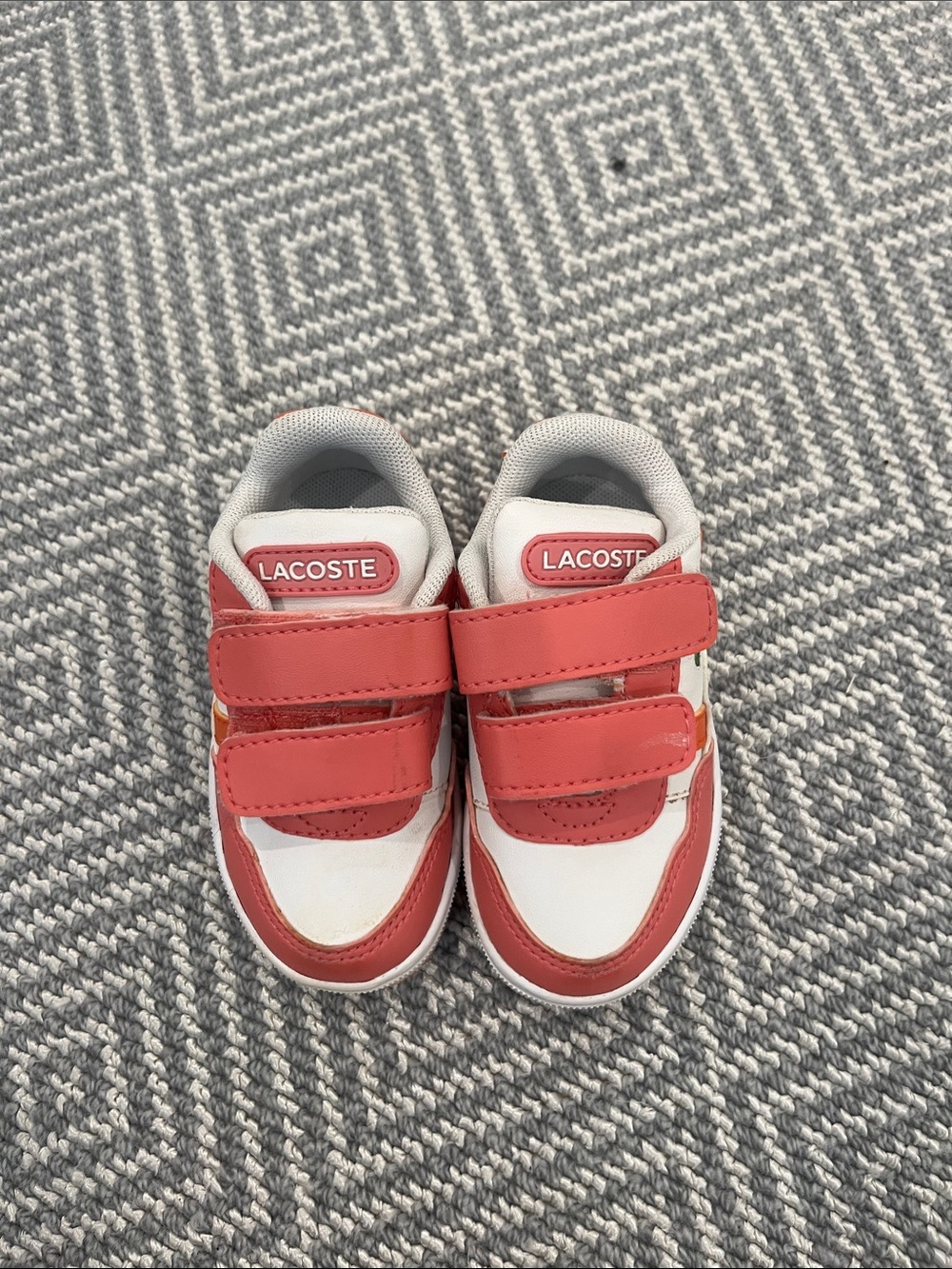 Lacoste Coral and White Kids Velcro Sneakers